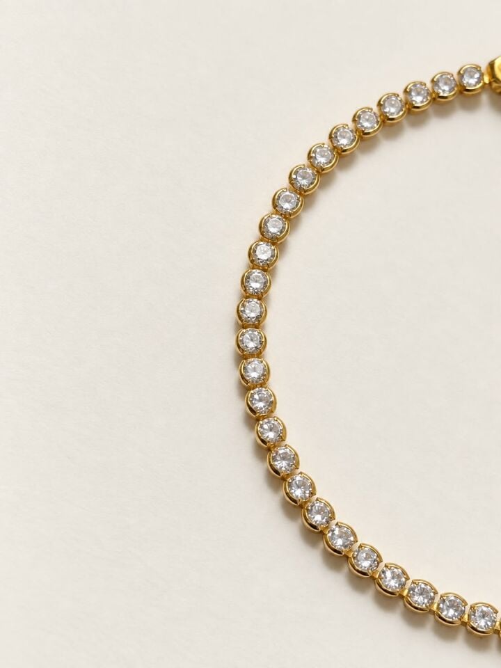 Yuvarlak Taşlı Gold Bileklik