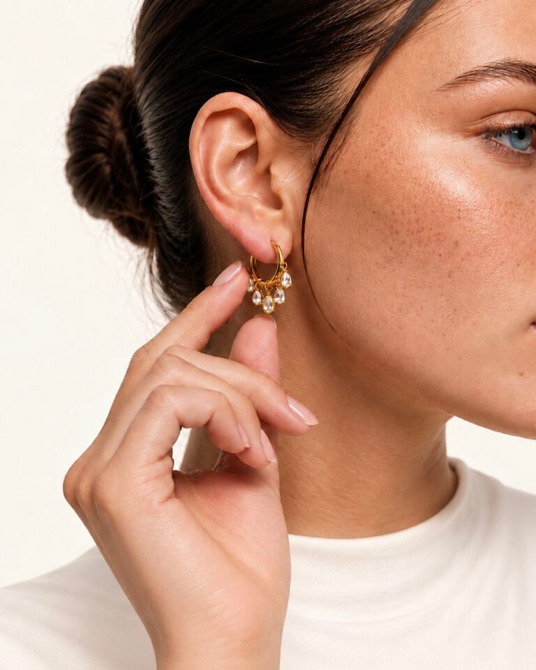 Sallantılı Gold Küpe | 925 Gümüş