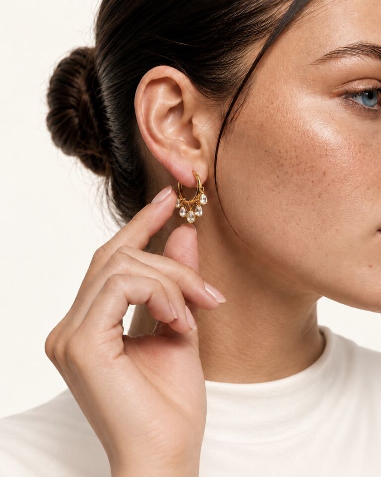 Sallantılı Gold Küpe | 925 Gümüş