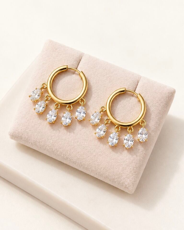 Sallantılı Gold Küpe | 925 Gümüş
